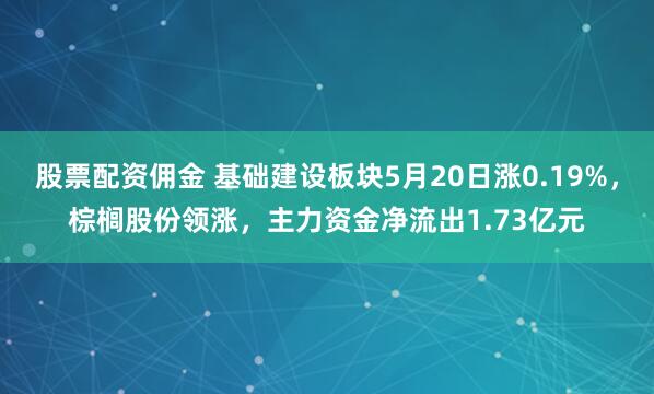 股票配资佣金 基础建设板块5月20日涨0.19%，棕榈股份领涨，主力资金净流出1.73亿元