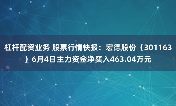 杠杆配资业务 股票行情快报：宏德股份（301163）6月4日主力资金净买入463.04万元